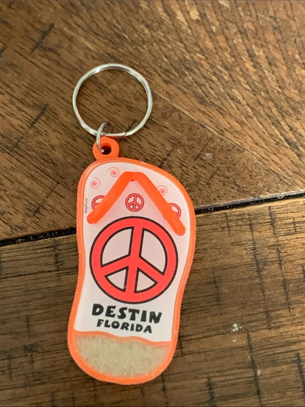 Orange Destin Florida Flip-Flop Keychain - Peace Sign